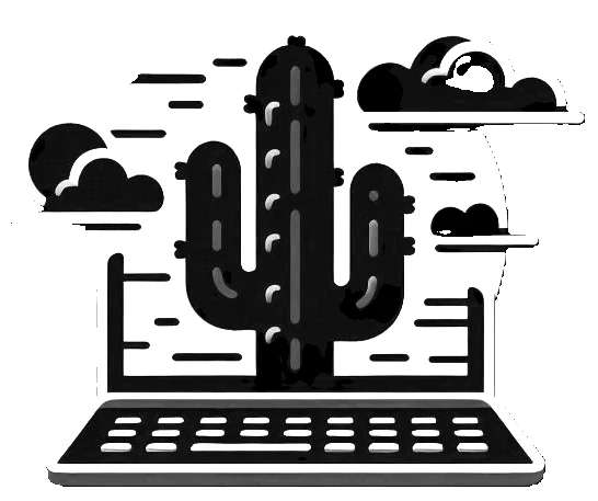 Logotipo de BajaBytes: un cactus sobre el teclado de una laptop
